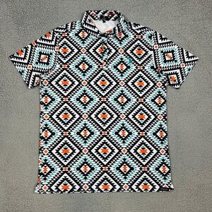 Trenton Men's Polo Shirt Large Geometric Aztec Print Short Sleeve Stretch Golf